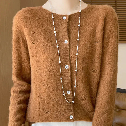 T-line Autumn / Winter , Round Neck , 100 Wool, Knitted Cardigan,  Women's Sweater  (2 weeks delivery)