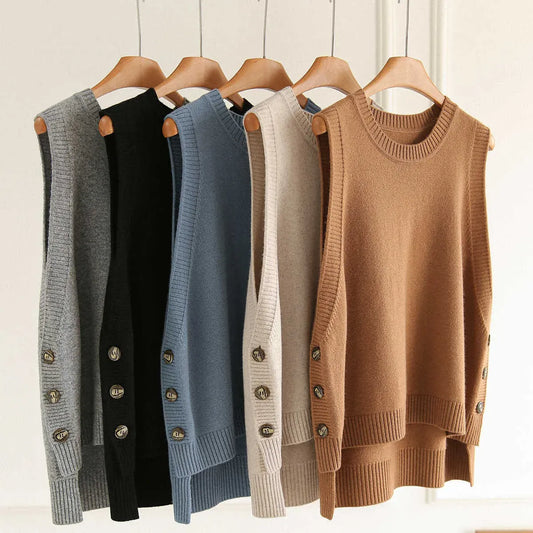 T-line Autumn Winter Women Vest, Knitted, Sweater Sleeveless, Jumper Loose ,O-Neck (2 weeks delivery)