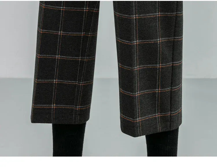 T-line Autumn / Winter Woolen Pants For Women, High Waist, Slim Plaid Pants, Thicken Warm, Women Trousers (2 weeks delivery)