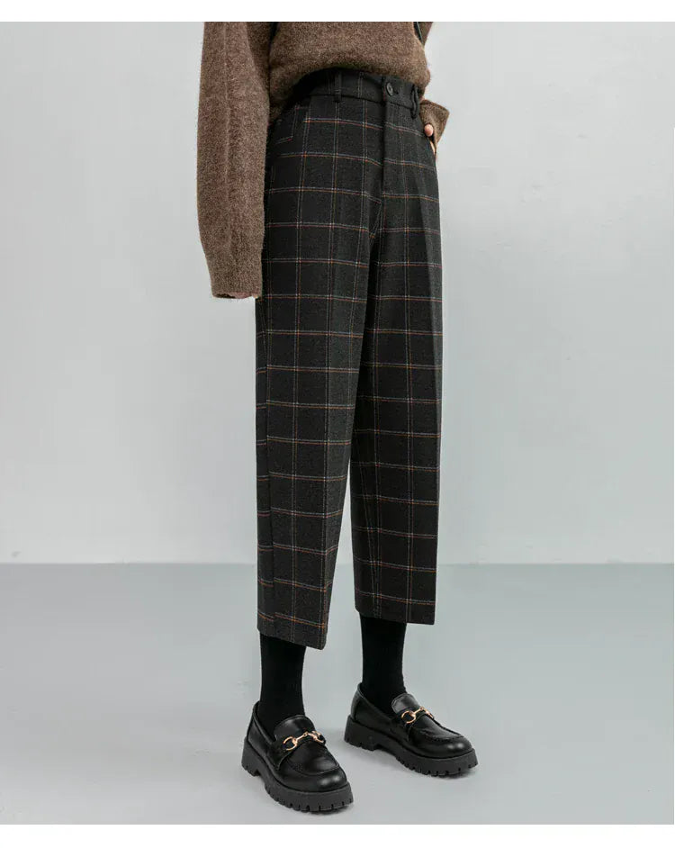 T-line Autumn / Winter Woolen Pants For Women, High Waist, Slim Plaid Pants, Thicken Warm, Women Trousers (2 weeks delivery)