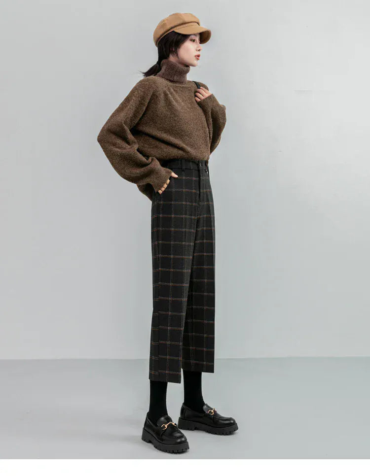 T-line Autumn / Winter Woolen Pants For Women, High Waist, Slim Plaid Pants, Thicken Warm, Women Trousers (2 weeks delivery)
