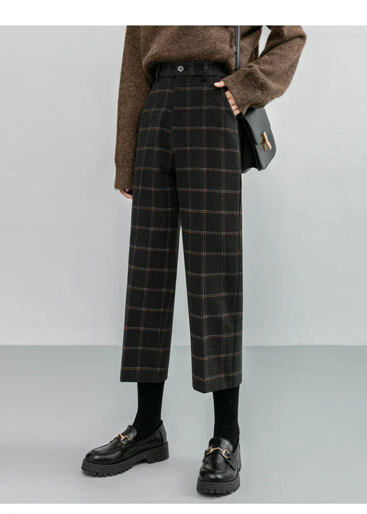 T-line Autumn / Winter Woolen Pants For Women, High Waist, Slim Plaid Pants, Thicken Warm, Women Trousers (2 weeks delivery)