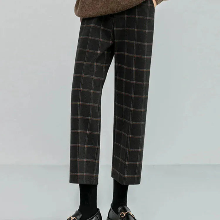 T-line Autumn / Winter Woolen Pants For Women, High Waist, Slim Plaid Pants, Thicken Warm, Women Trousers (2 weeks delivery)