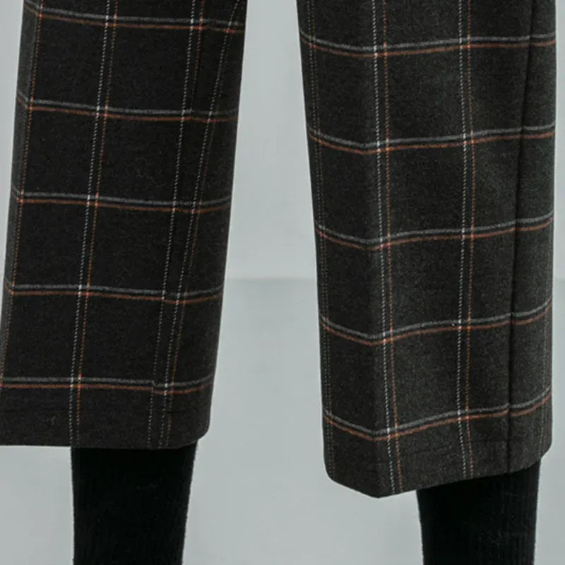 T-line Autumn / Winter Woolen Pants For Women, High Waist, Slim Plaid Pants, Thicken Warm, Women Trousers (2 weeks delivery)
