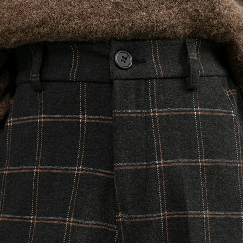 T-line Autumn / Winter Woolen Pants For Women, High Waist, Slim Plaid Pants, Thicken Warm, Women Trousers (2 weeks delivery)