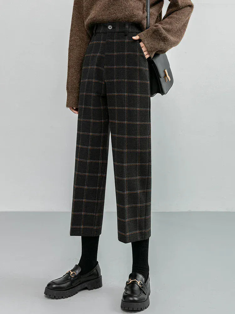 T-line Autumn / Winter Woolen Pants For Women, High Waist, Slim Plaid Pants, Thicken Warm, Women Trousers (2 weeks delivery)