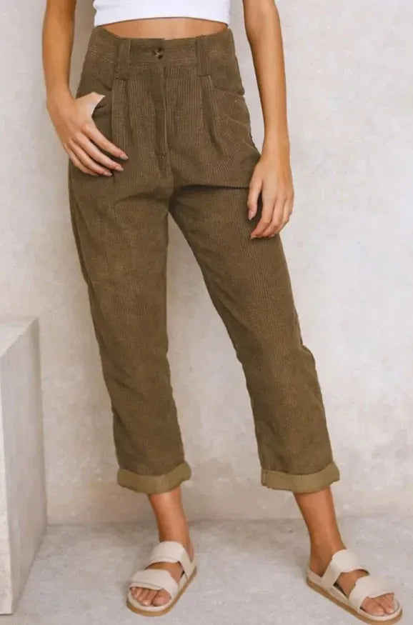 T-line Autumn  Women's High-Waisted  Pants, Solid Color, Loose-Fit, Straight-Leg (2 weeks delivery)