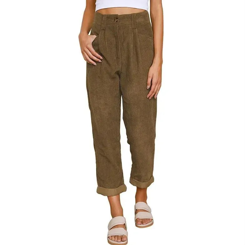 T-line Autumn  Women's High-Waisted  Pants, Solid Color, Loose-Fit, Straight-Leg (2 weeks delivery)