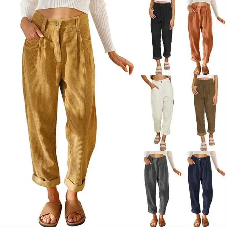 T-line Autumn  Women's High-Waisted  Pants, Solid Color, Loose-Fit, Straight-Leg (2 weeks delivery)