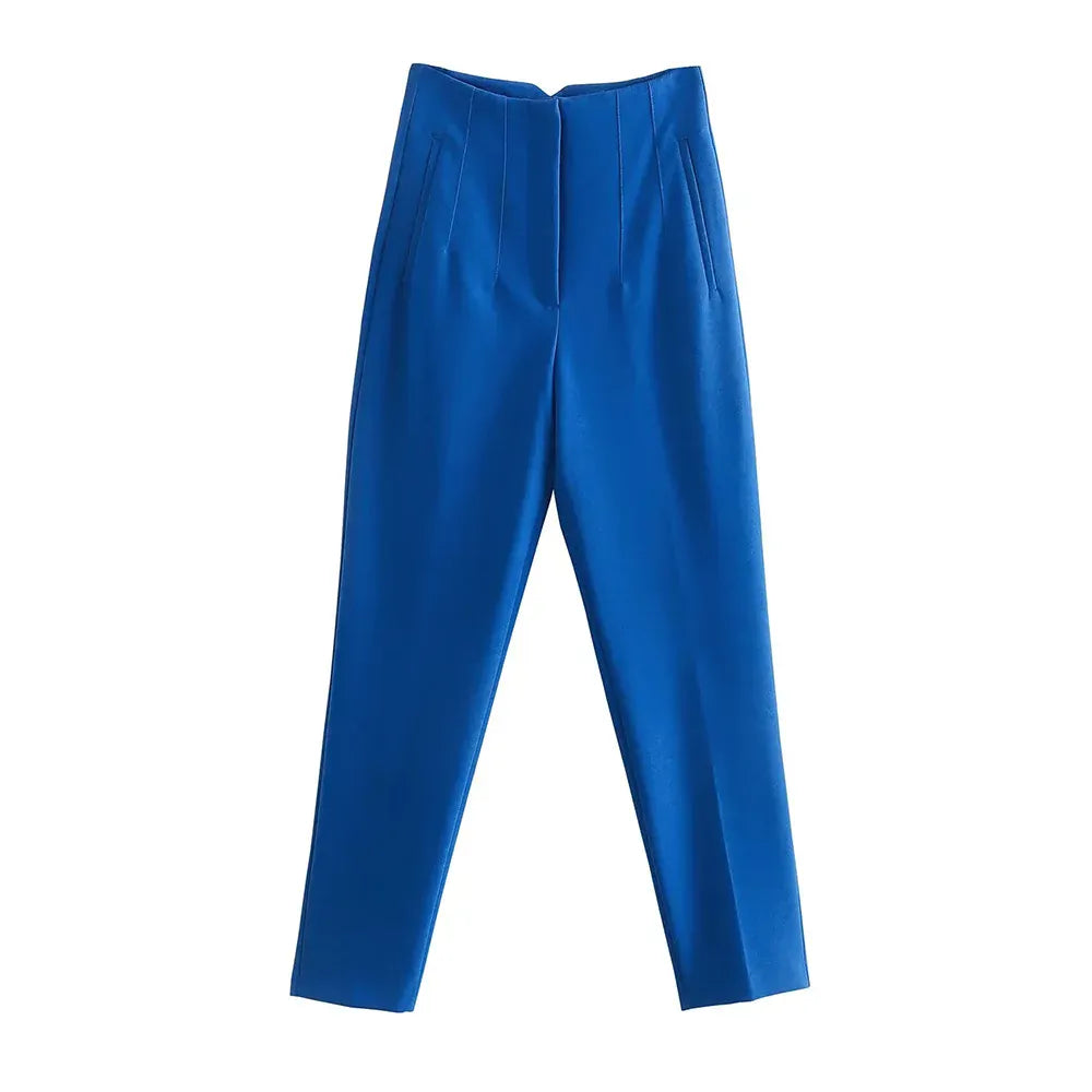 T-line Bblue / S High Waist Solid Pants, for Women,  Trousers,  Pockets, Zipper  Pants trouser (2 weeks delivery)