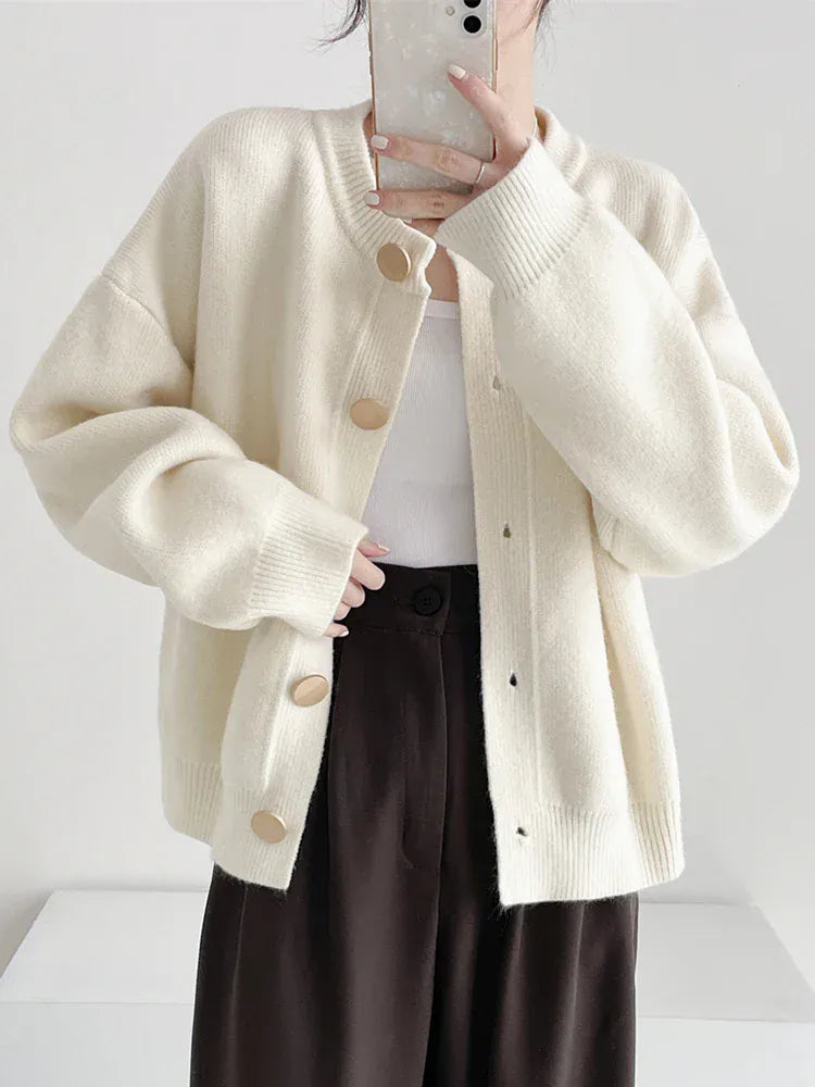 T-line Beige / One Size Women Cardigans, Sweater,  O-neck, Autumn / Winter,  Knitted (2 weeks delivery)