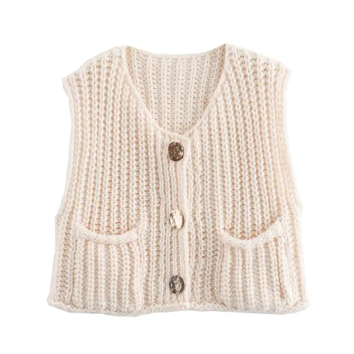 T-line Beige / One Size Women's Vest Outerwear Sleeveless Sweater Knit ,Autumn Winter (5 - 10 free delivery)