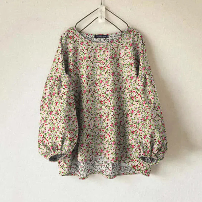 T-line Beige / S Floral Printed Long Sleeve Tops Women,   Blouse, shirt (2 weeks delivery)
