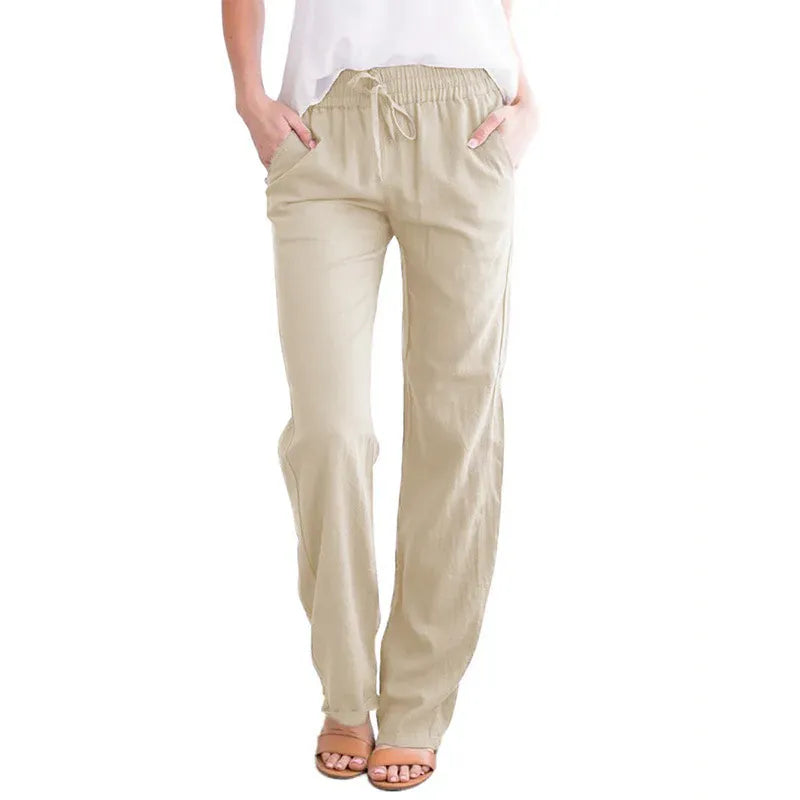 T-line Beige / S Spring/Summer Women's  Solid Cotton  Loose Wide Leg Pants / trouser  (2 weeks delivery)