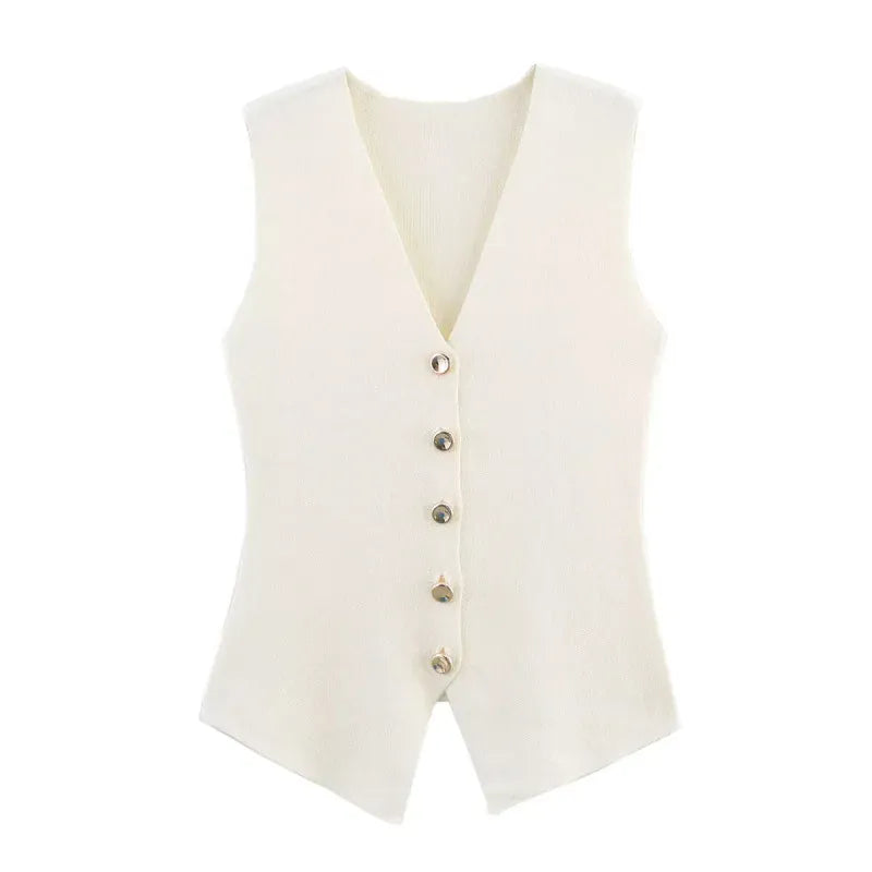 T-line Beige / S women's elegant fashion , V-neck sleeveless vest jacket knitted waistcoat (2 weeks delivery)