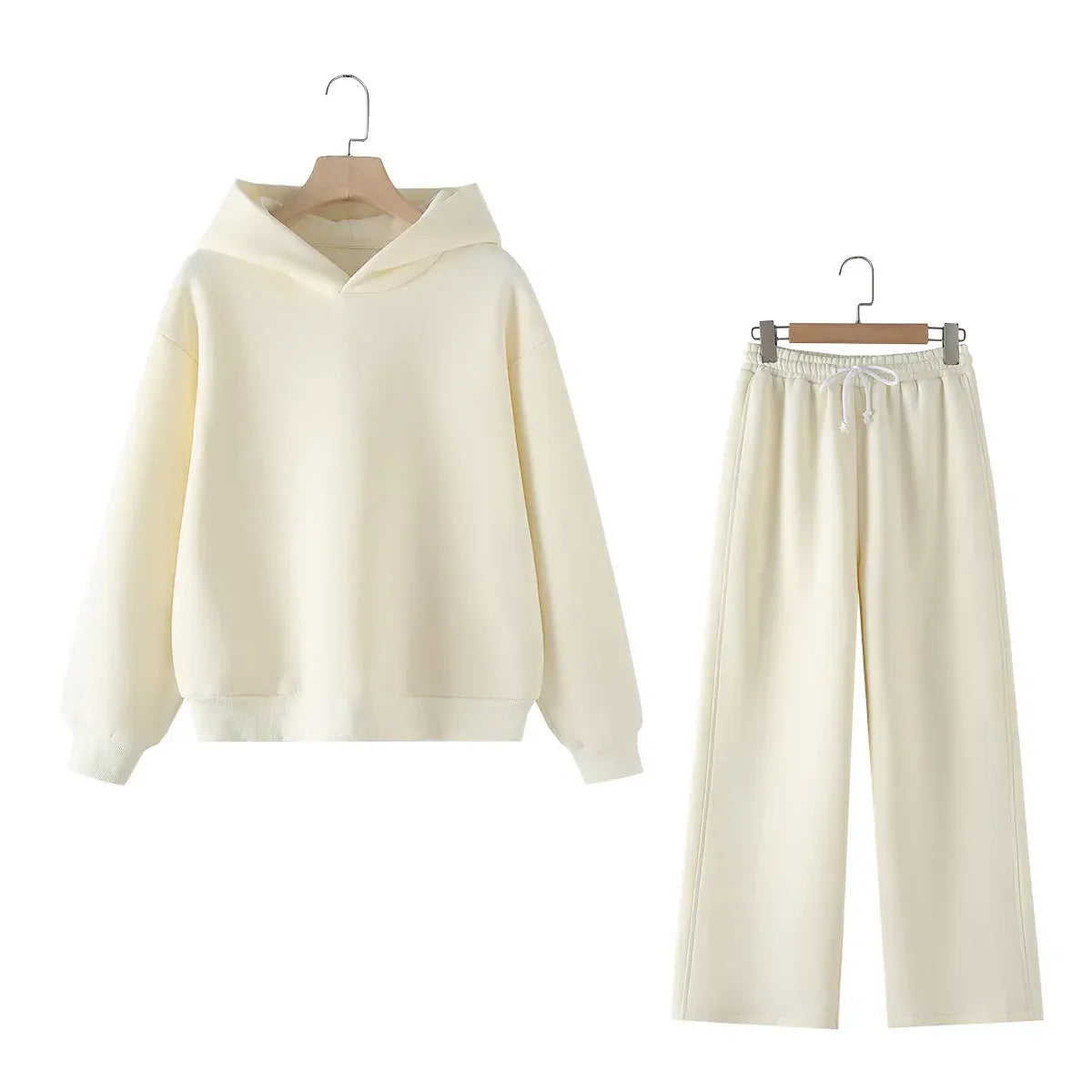 T-line Beige Suit / S Sweatshirt Pant Suit , Long Sleeve Hooded Fleece , Straight pants (5 - 10  work days free delivery)