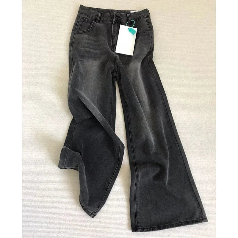 T-line Black Gray High Waist Jeans, Pants Women, Straight Leg Denim, Trousers,  Loose Fit, Thin  Pants, trouser  (2 weeks delivery)