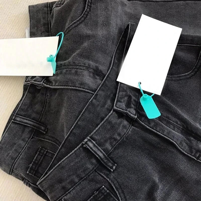 T-line Black Gray High Waist Jeans, Pants Women, Straight Leg Denim, Trousers,  Loose Fit, Thin  Pants, trouser  (2 weeks delivery)