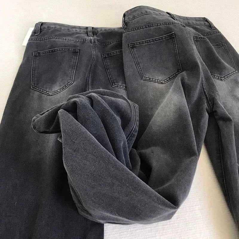T-line Black Gray High Waist Jeans, Pants Women, Straight Leg Denim, Trousers,  Loose Fit, Thin  Pants, trouser  (2 weeks delivery)