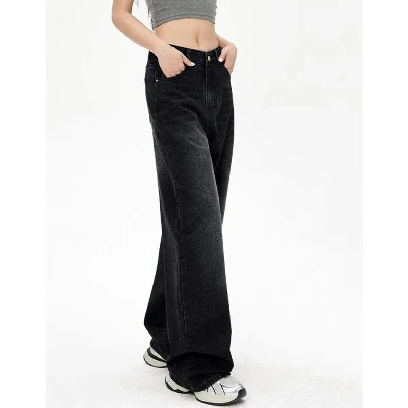 T-line Black Gray High Waist Jeans, Pants Women, Straight Leg Denim, Trousers,  Loose Fit, Thin  Pants, trouser  (2 weeks delivery)