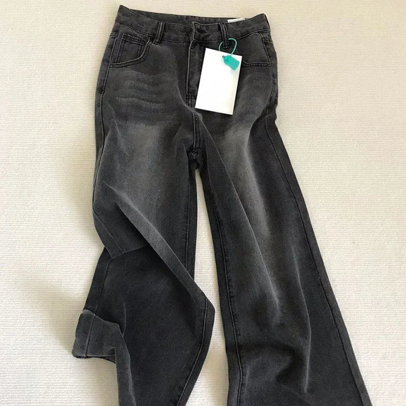 T-line Black Gray High Waist Jeans, Pants Women, Straight Leg Denim, Trousers,  Loose Fit, Thin  Pants, trouser  (2 weeks delivery)