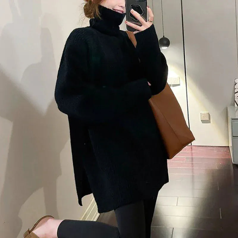 T-line Black / M Women ,Oversized ,Knitted Sweater , Long Sleeve, Pullover, Tunic, Tops, Jumpers winter pullover (2 weeks delivery)