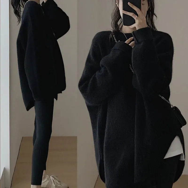 T-line Black / One Size (not xxl) Sweater women's autumn / winter,  knitted pullover  (2 weeks delivery)