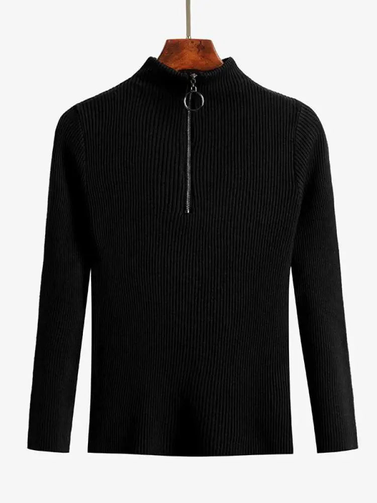 T-line Black / One Size Women Knitted Sweaters,  Long Sleeve , Zip-up,  Basic Female Pullovers  (2 weeks delivery)