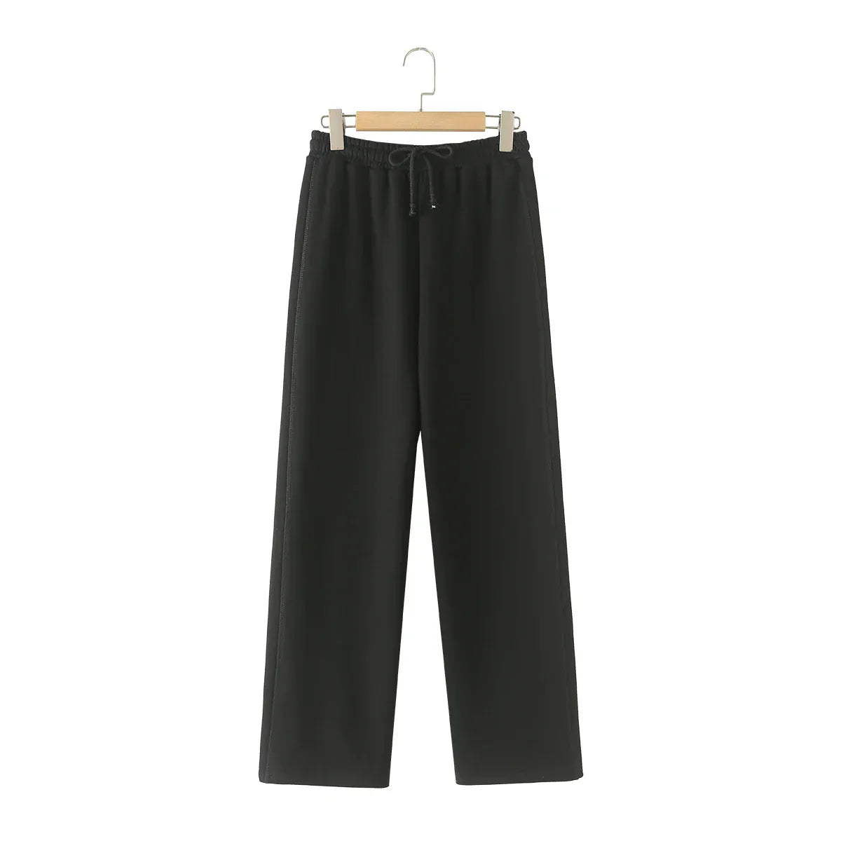 T-line Black Pant / S Sweatshirt Pant Suit , Long Sleeve Hooded Fleece , Straight pants (5 - 10  work days free delivery)