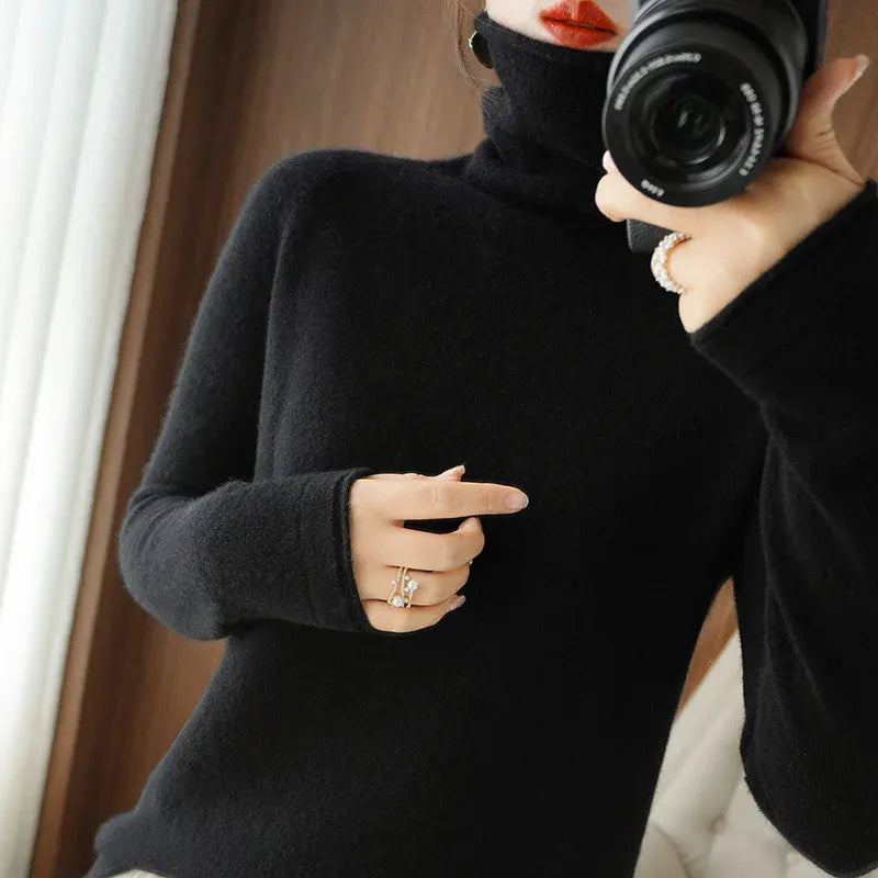 T-line Black / S (45-50)kg Autumn / Winter Women Sweaters,  Long Sleeve, Solid, Slim Fit,  Knit,  Warm B Pullovers (2 weeks delivery)