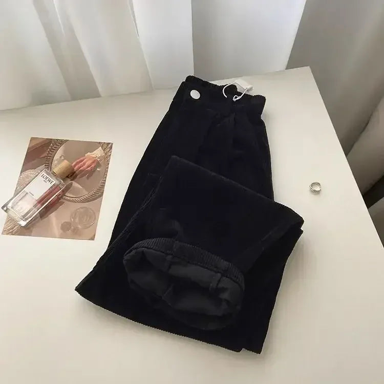 T-line Black / S High Waist Pants, Women, Spring / Fall, Straight, Full Length Trousers,  Pant (2 weeks delivery)