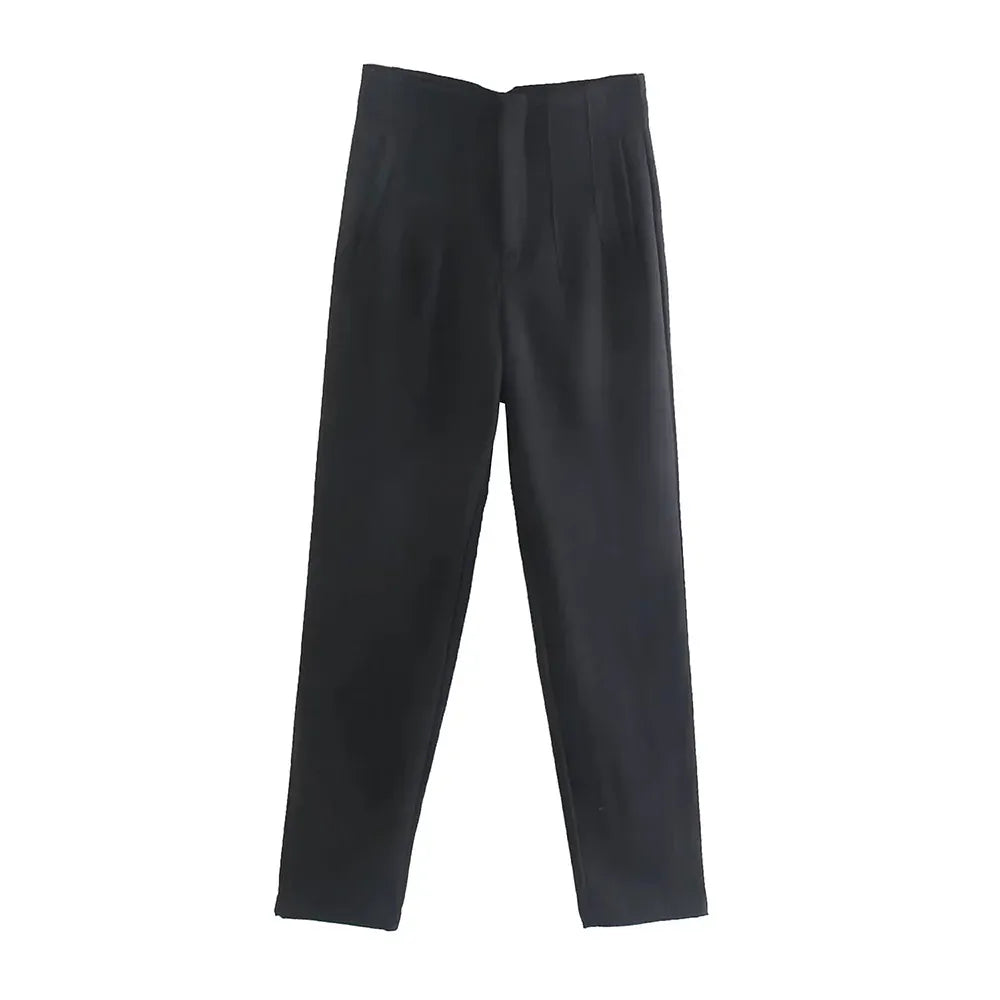 T-line Black / S High Waist Solid Pants, for Women,  Trousers,  Pockets, Zipper  Pants trouser (2 weeks delivery)
