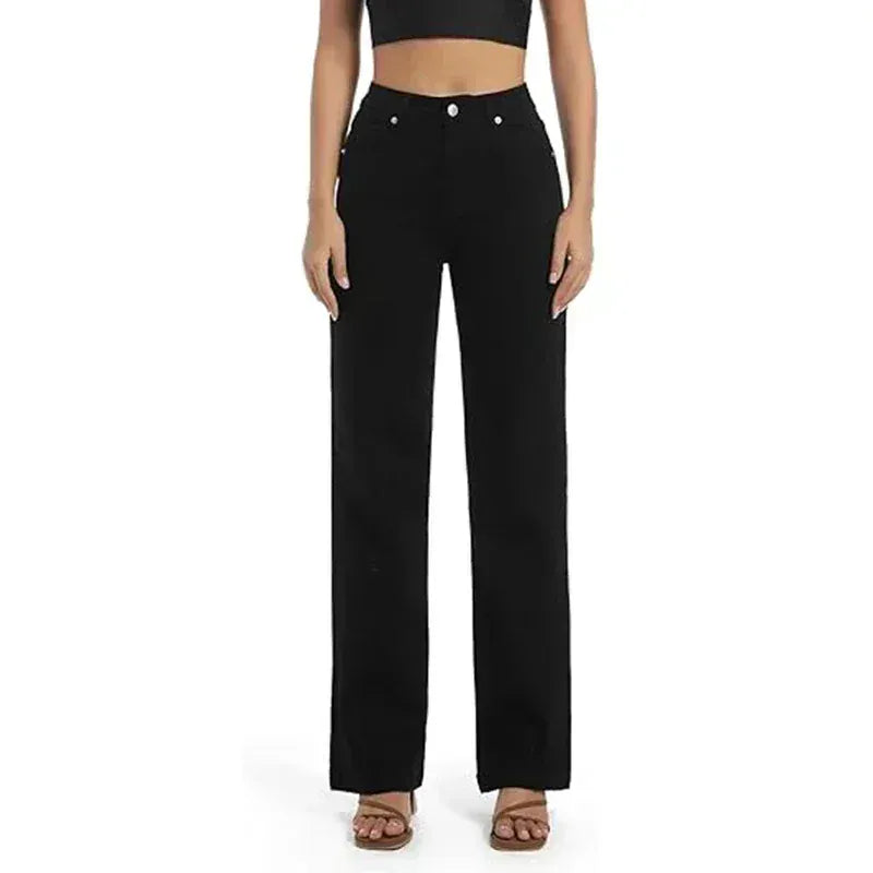 T-line Black / S Jeans Women,  High Waisted, Thin Stretch Denim Pants, Female Straight Leg Trousers (2 weeks delivery)