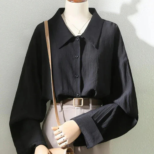 T-line Black / S Long sleeve Shirt, Women  Oversize Top, female blouse (2 weeks delivery)