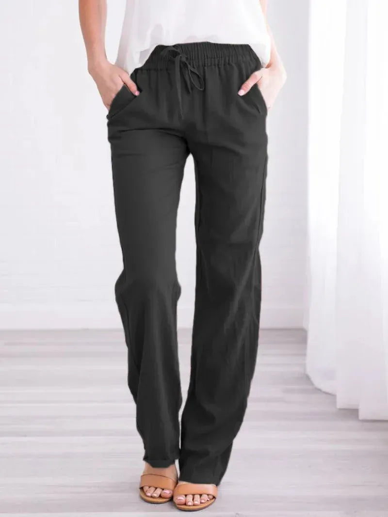 T-line Black / S Spring/Summer Women's  Solid Cotton  Loose Wide Leg Pants / trouser  (2 weeks delivery)