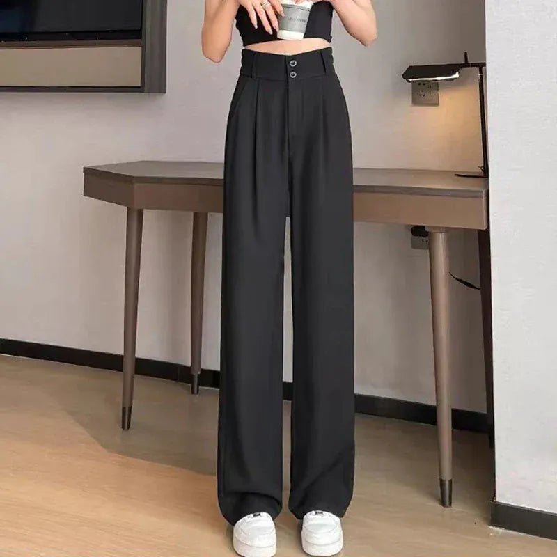 T-line Black / S Summer High Waisted, Thin. Pants. Women. Comfortable. Straight Leg. Suit Trousers. (2 weeks delivery)