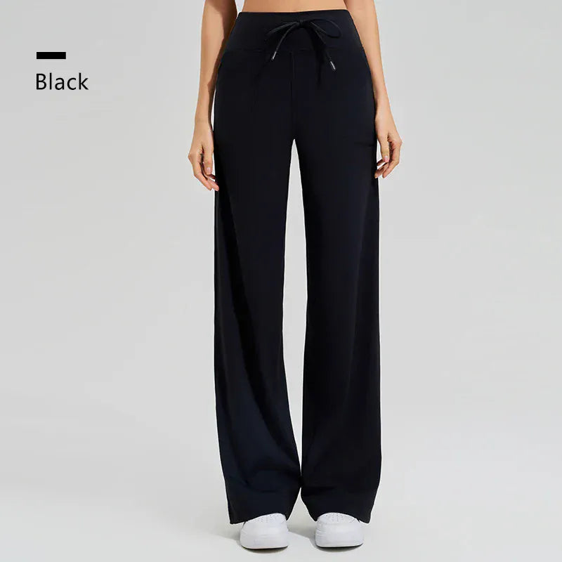 T-line Black / S Women's High Waist Yoga Pants, Gym, Loose Running, Yoga Pants , Pockets Pants,  Ties (2 weeks delivery)