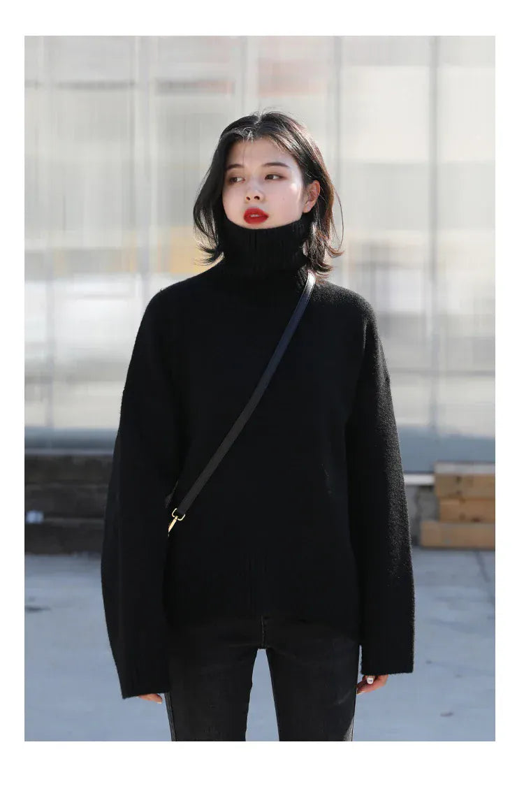 T-line Black / S Women's Sweater,  pullover, Loose,  Warm, Solid,  Knitwear,  Autumn / Winter  (2 weeks delivery)