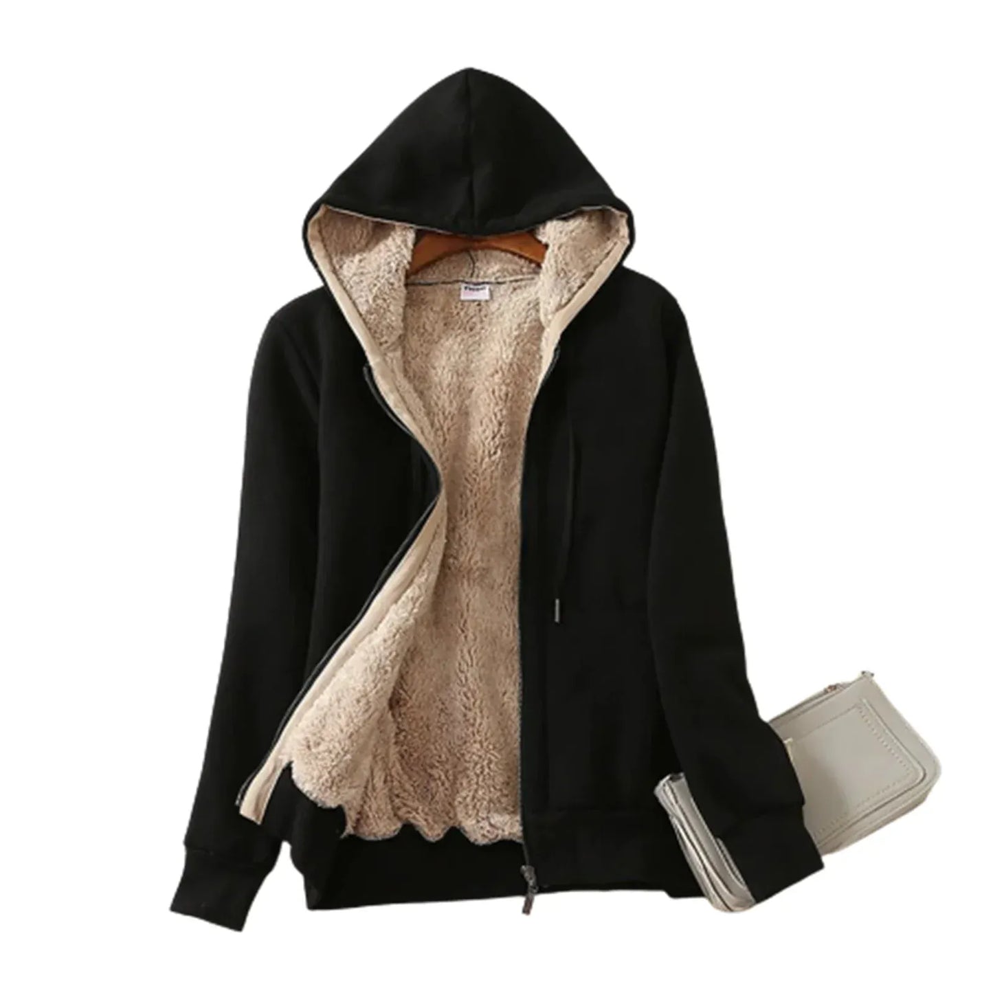 T-line Black / S Women's Thick Hoodie Jacket,  with Pocket, Front Zipper Warm Coat, Long Sleeve jacket (2 weeks delivery)