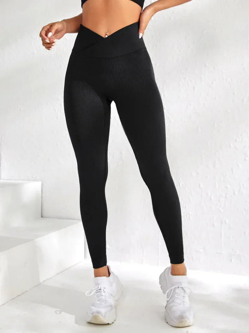 T-line Black / S Women Sports Leggings V-waist,  Fitness Pants, Raised Hips, Yoga Pants, Tight (2 weeks delivery)