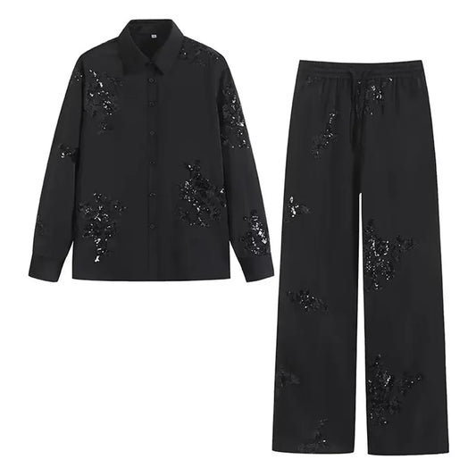 T-line Black suit / S Women's  Heavy  Shirt and Pant Set (5 - 10  work days free delivery)