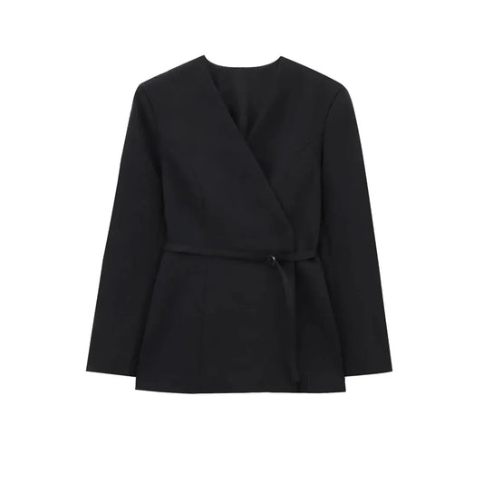 T-line Black / XS Women's  V-Neck Blazer,  Long Sleeve,  Snap-Button,  jacket (2 weeks delivery)