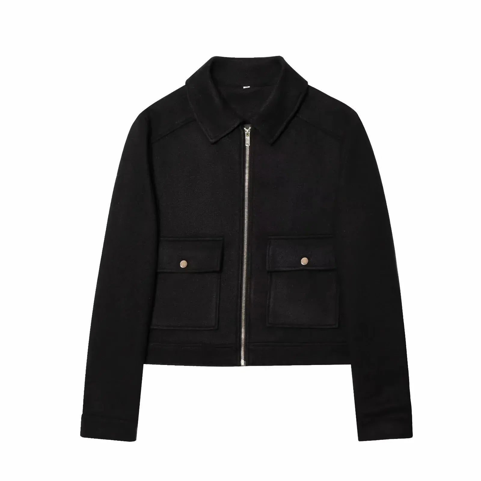 T-line Black / XS Women's Zipper Jacket, Coat, Winter Long Sleeve Pocket , Short Street  Jacket (2 weeks delivery)