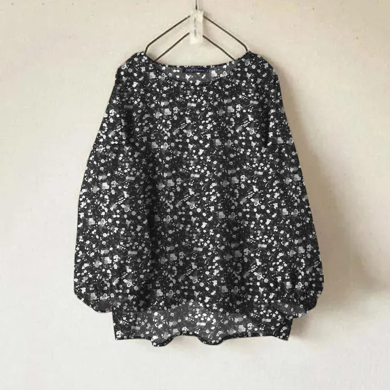 T-line Black / XXXL Floral Printed Long Sleeve Tops Women,   Blouse, shirt (2 weeks delivery)