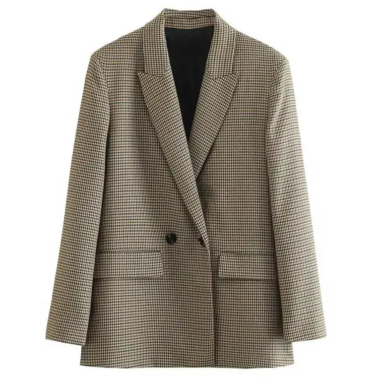 T-line blazer / S Women  Double Breasted Plaid Blazer,  Long Sleeve, Flap Pockets, jacket, set, suit, skirt (2 weeks delivery)