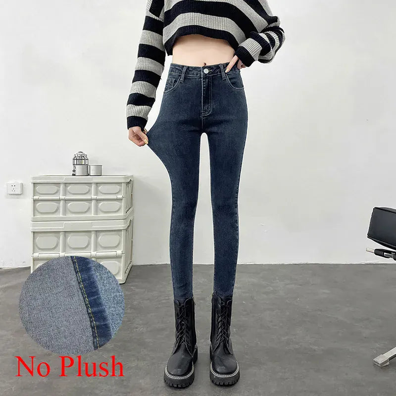 T-line Blue-Gray-Normal / 25 Women Stretchy Skinny Jeans, High Waist,  Pencil Long Pants, Leggings, Straight Leg,  Trousers (2 weeks delivery)