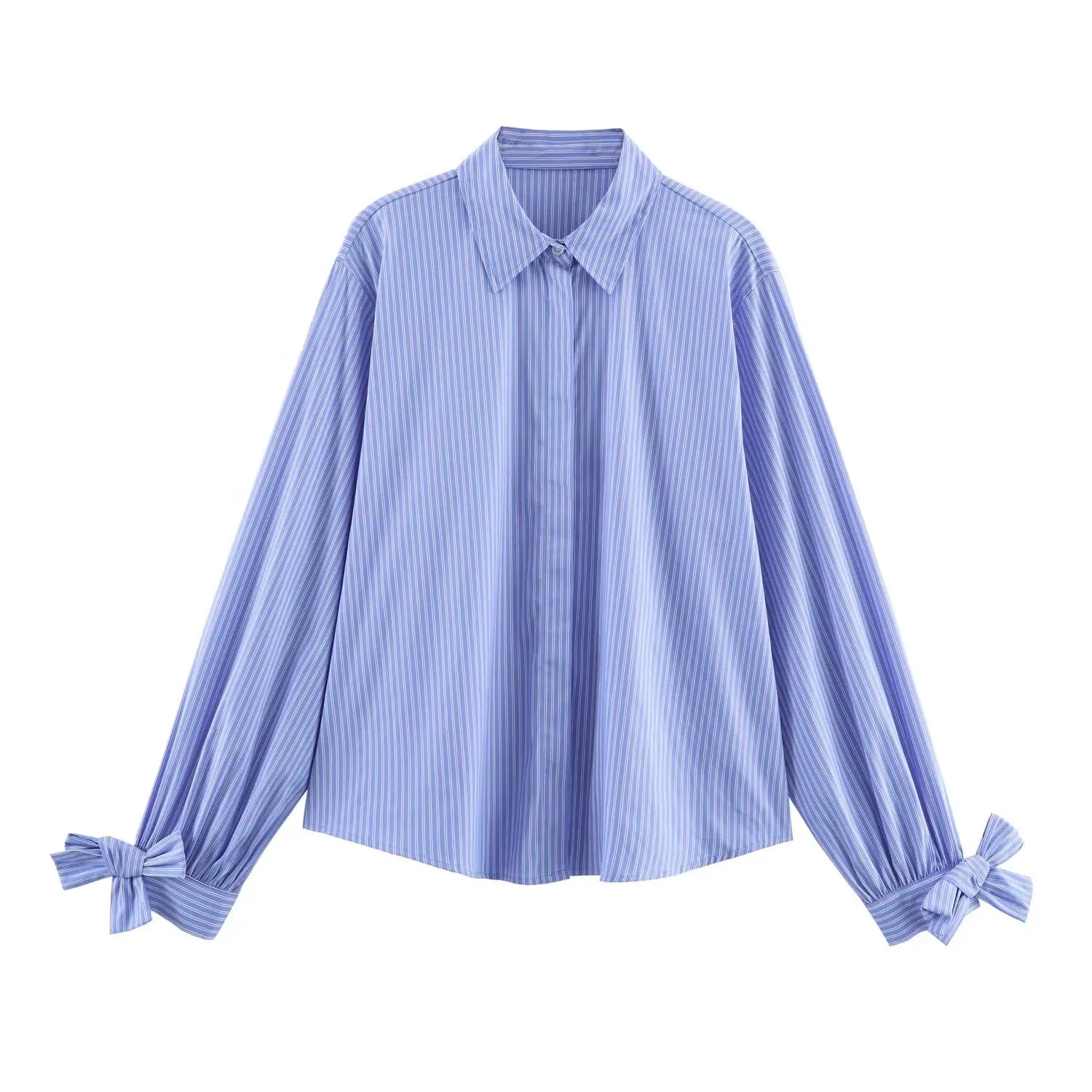T-line Blue / L / CHINA Woman Striped Shirt,  Button, Blouse,  Long Sleeve,  Autumn,  Female  Shirts (2 weeks delivery)