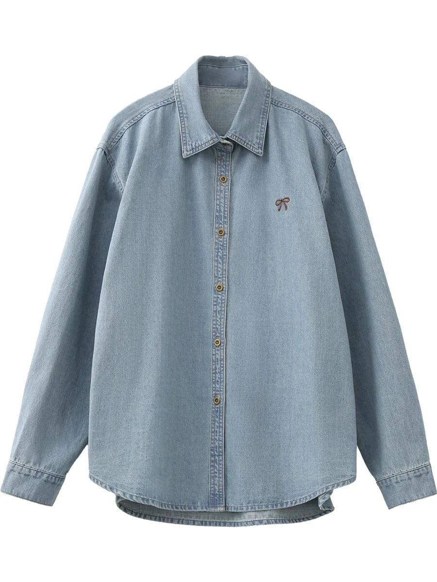T-line Blue / M Female Blouses, Loose Single, Breasted,  Denim Shirt,  Blue Shirt for Women, Spring / Autumn  (2 weeks delivery)