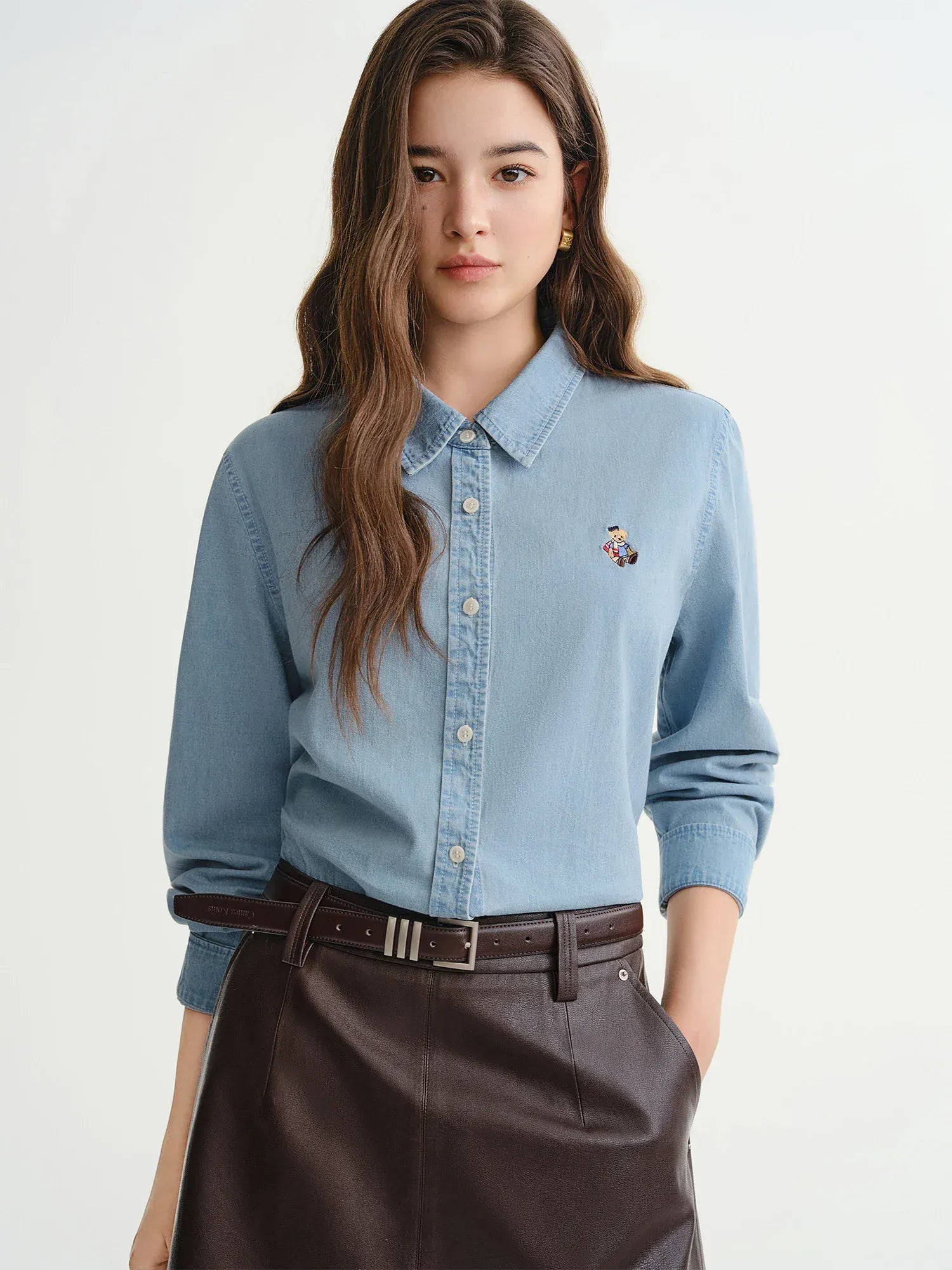 T-line Blue / M Plus Size Women's Shirt Autumn / Winter, Slimming Fit,  shirt, Top, Blouse,  Denim (2 weeks delivery)