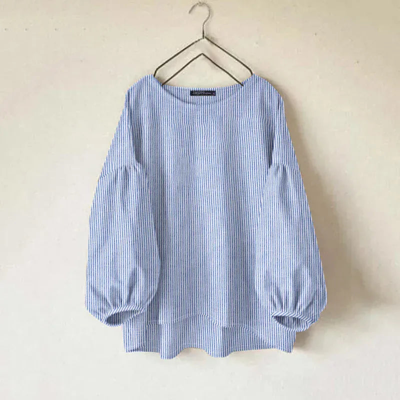 T-line Blue / S Blouse Women , O Neck, Long Sleeve,  Shirt  Tops (2 weeks delivery)